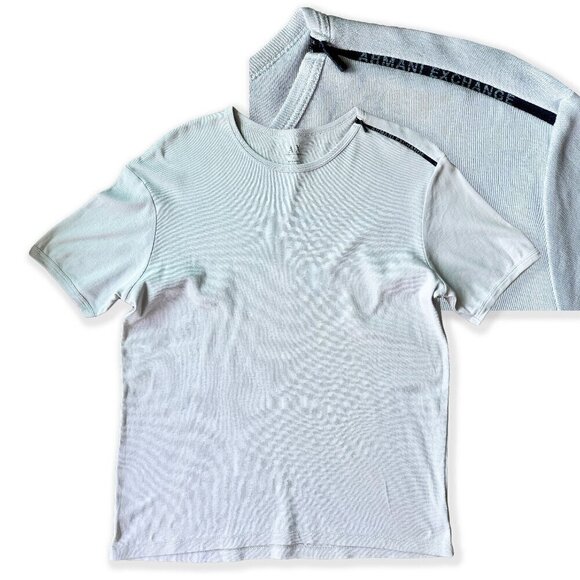 Vintage 2000s Armani Exchange Blue-Grey Pima Cotton T-Shirt with Zipper Detail - Picture 1 of 5